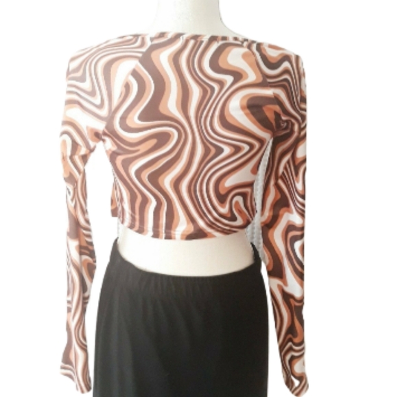 Shein Marble O-Ring Cutout Crop Top Size Small (4) + Brown Stretch Bracelet - Picture 2 of 14